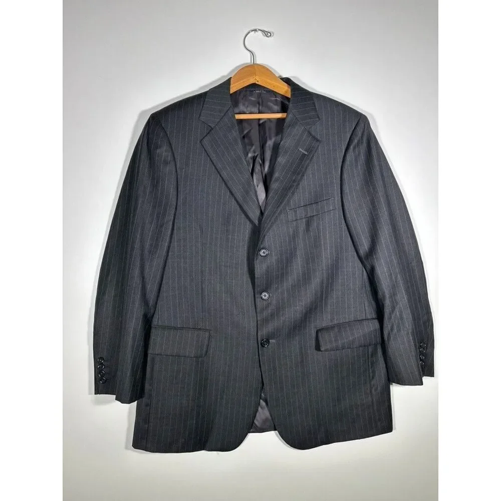Brooks‎ Brothers 346 Blazer Men 41 Gray Pin Striped Black Sport Jacket Wool